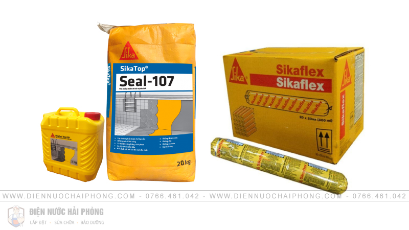 Vật liệu chống thấm: Sika Top Seal 107 / Sikaflex Construction